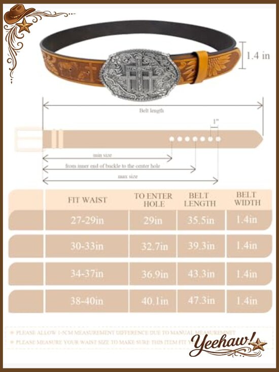 Western Belt with Interchangeable Buckle Unisex Cowboy Cowgirl Leather Belt for main image 5